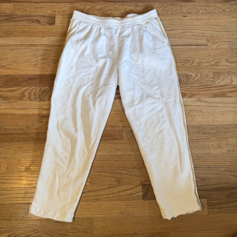 St John Sportswear Marie Gray White‎ Gold Stripe Sweatpants Italy Petite P
